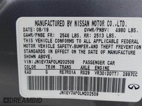 ✅ 2020 Infiniti Q50 Luxe • VIN: JN1EV7AP0LM202509 • Lot: 43200790. Listed on IAAI with 49,788 mi. Free auction sales archive from the USA and detailed vehicle history report at DreamBid. Image 9.