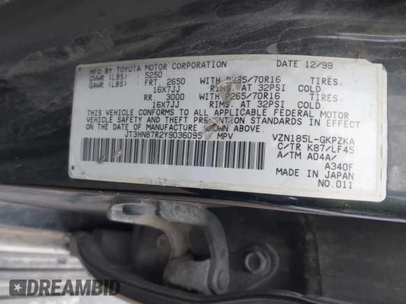 ✅ 2000 Toyota 4Runner Limited • VIN: JT3HN87R2Y9036095 • Lot: 43501241. Wystawiony na IAAI z przebiegiem Nie podano. Bezpłatny archiwum sprzedaży aukcyjnych z USA i szczegółowy raport historii pojazdu na DreamBid. Zdjęcie 9.