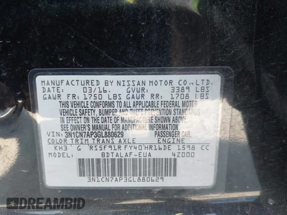 ✅ 2016 Nissan Versa SV • VIN: 3N1CN7AP3GL880629 • Lot: 42582602. Wystawiony na IAAI z przebiegiem 251 976 mil. Bezpłatny archiwum sprzedaży aukcyjnych z USA i szczegółowy raport historii pojazdu na DreamBid. Zdjęcie 9.