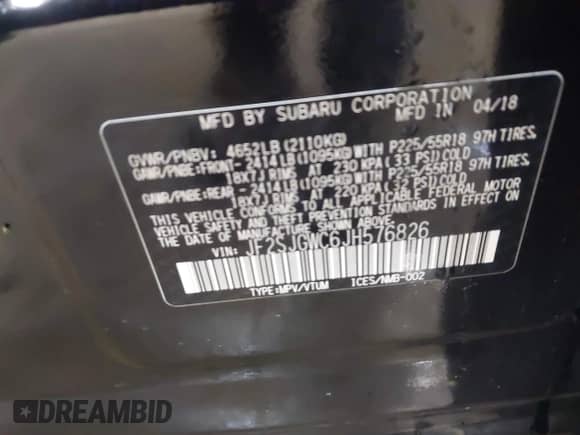 2018 Subaru Forester Touring с VIN JF2SJGWC6JH576826, выставлен на аукционе IAAI как лот 42714551 с пробегом 134 844 миль миль и . История ставок и продаж доступна на DreamBid. Изображение 9.