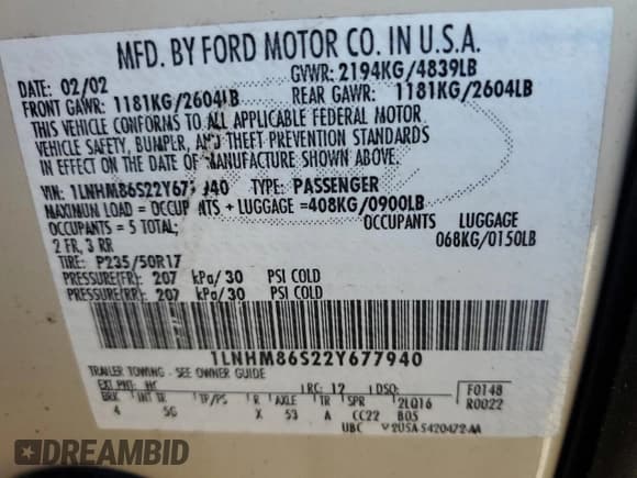 ✅ 2002 Lincoln LS w/Base Pkg • VIN: 1LNHM86S22Y677940 • Lot: 88481285. Wystawiony na Copart z przebiegiem 115 782 mil. Bezpłatny archiwum sprzedaży aukcyjnych z USA i szczegółowy raport historii pojazdu na DreamBid. Zdjęcie 12.