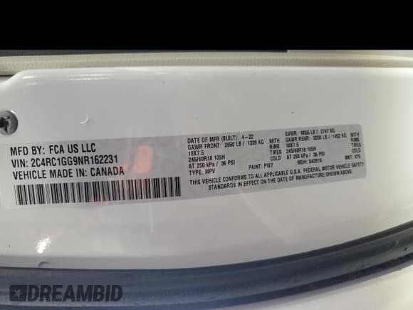 ✅ 2022 Chrysler Pacifica Limited • VIN: 2C4RC1GG9NR162231 • Лот: 63061055. Опубликован ранее на Copart с пробегом 82 084 миль. Бесплатный доступ к архиву аукционных продаж из США и подробный отчёт об истории автомобиля на DreamBid. Изображение 14.