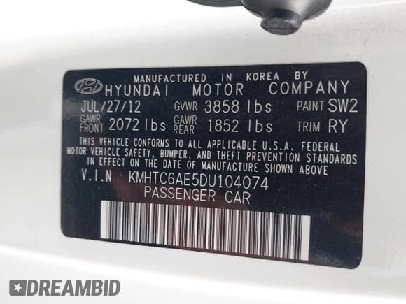 ✅ 2013 Hyundai Veloster Turbo • VIN: KMHTC6AE5DU104074 • Lot: 42225574. Wystawiony na IAAI z przebiegiem 172 836 mil. Bezpłatny archiwum sprzedaży aukcyjnych z USA i szczegółowy raport historii pojazdu na DreamBid. Zdjęcie 9.