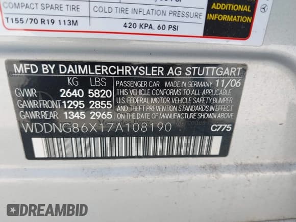 ✅ 2007 Mercedes-Benz S 550 • VIN: WDDNG86X17A108190 • Lot: 42932170. Wystawiony na IAAI z przebiegiem 180 983 mil. Bezpłatny archiwum sprzedaży aukcyjnych z USA i szczegółowy raport historii pojazdu na DreamBid. Zdjęcie 9.