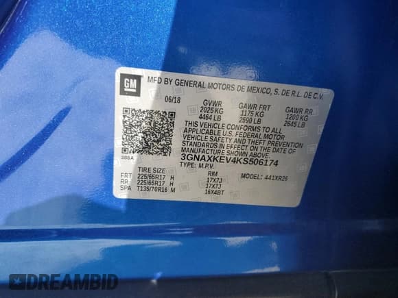 ✅ 2019 Chevrolet Equinox LT • VIN: 3GNAXKEV4KS506174 • Lot: 89916995. Listed on Copart with 57,546 mi. Free auction sales archive from the USA and detailed vehicle history report at DreamBid. Image 12.