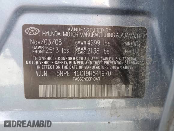 ✅ 2009 Hyundai Sonata GLS • VIN: 5NPET46C19H541970 • Lot: 70703444. Listed on Copart with 150,115 mi miles. Access the free auction sales archive from the USA and view a detailed vehicle history report at DreamBid. Image 14.