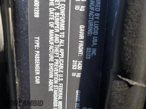 ✅ 2023 LUCID MOTORS AIR PURE • VIN: 50EA1PEA4PA001289 • Лот: 64327405. Опубликован ранее на Copart с пробегом 22 395 миль. Бесплатный доступ к архиву аукционных продаж из США и подробный отчёт об истории автомобиля на DreamBid. Изображение 12.