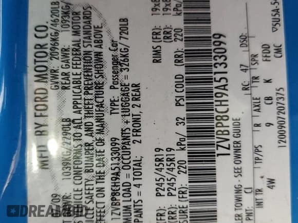 ✅ 2010 Ford Mustang GT • VIN: 1ZVBP8CH9A5133099 • Lot: 84927695. Listed on Copart with 99,917 mi. Free auction sales archive from the USA and detailed vehicle history report at DreamBid. Image 13.