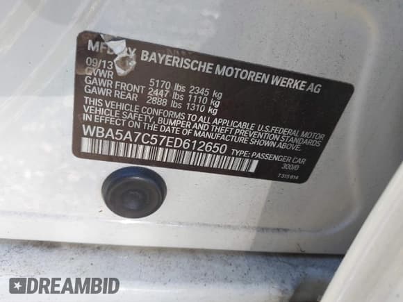 ✅ 2014 BMW 5 Series 528i xDrive • VIN: WBA5A7C57ED612650 • Лот: 43358790. Опубликован ранее на IAAI с пробегом Не указан. Бесплатный доступ к архиву аукционных продаж из США и подробный отчёт об истории автомобиля на DreamBid. Изображение 9.