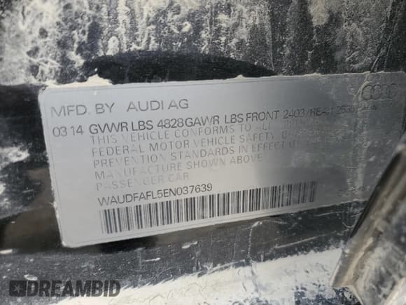 ✅ 2014 Audi A4 Premium • VIN: WAUDFAFL5EN037639 • Лот: 71233725. Опубликован ранее на Copart с пробегом 113 261 миль. Бесплатный доступ к архиву аукционных продаж из США и подробный отчёт об истории автомобиля на DreamBid. Изображение 12.