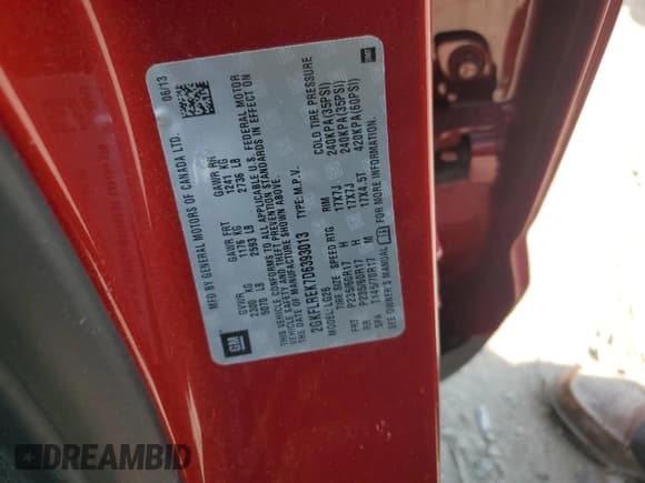 ✅ 2013 GMC Terrain SLE • VIN: 2GKFLREK7D6393013 • Lot: 71194035. Listed on Copart with 89,854 mi. Free auction sales archive from the USA and detailed vehicle history report at DreamBid. Image 12.