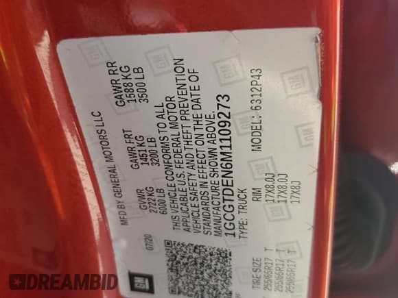 ✅ 2021 Chevrolet Colorado 4WD Z71 • VIN: 1GCGTDEN6M1109273 • Lot: 80064395. Listed on Copart with 39,500 mi. Free auction sales archive from the USA and detailed vehicle history report at DreamBid. Image 12.