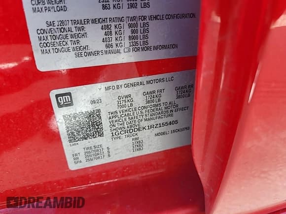 ✅ 2024 Chevrolet Silverado 1500 LT • VIN: 1GCRDDEK1RZ155405 • Lot: 43693969. Listed on IAAI with 50,431 mi. Free auction sales archive from the USA and detailed vehicle history report at DreamBid. Image 32.