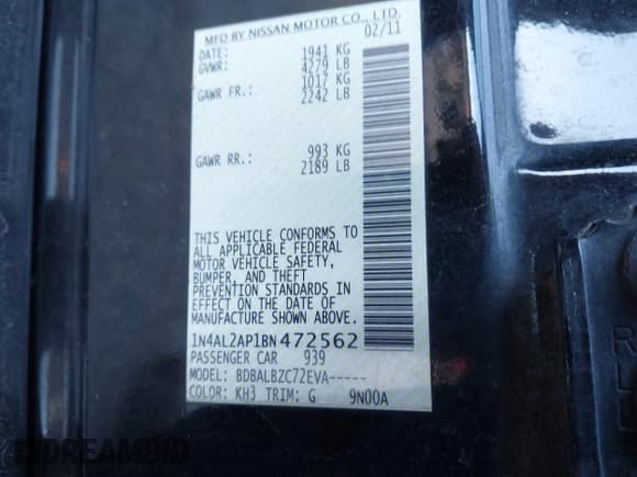 ✅ 2011 Nissan Altima S • VIN: 1N4AL2AP1BN472562 • Lot: 43468524. Wystawiony na IAAI z przebiegiem 106 410 mil. Bezpłatny archiwum sprzedaży aukcyjnych z USA i szczegółowy raport historii pojazdu na DreamBid. Zdjęcie 9.