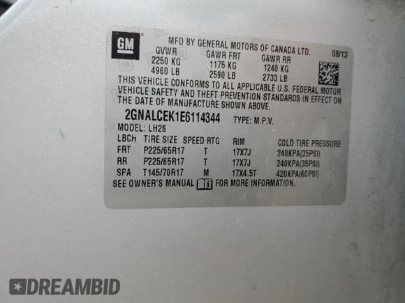 ✅ 2014 Chevrolet Equinox LT • VIN: 2GNALCEK1E6114344 • Лот: 81030505. Опубликован ранее на Copart с пробегом 150 584 миль. Бесплатный доступ к архиву аукционных продаж из США и подробный отчёт об истории автомобиля на DreamBid. Изображение 13.