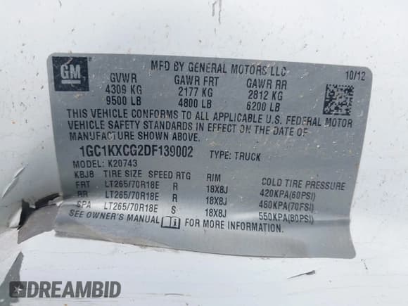 ✅ 2013 Chevrolet Silverado 2500HD LT • VIN: 1GC1KXCG2DF139002 • Lot: 41979888. Listed on IAAI with 198,634 mi. Free auction sales archive from the USA and detailed vehicle history report at DreamBid. Image 9.