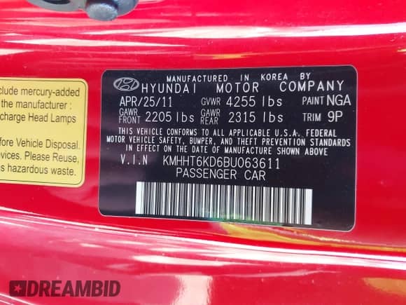 2011 Hyundai Genesis Coupe Premium с VIN KMHHT6KD6BU063611, выставлен на аукционе IAAI как лот 41330905 с пробегом Не указан миль и . История ставок и продаж доступна на DreamBid. Изображение 9.
