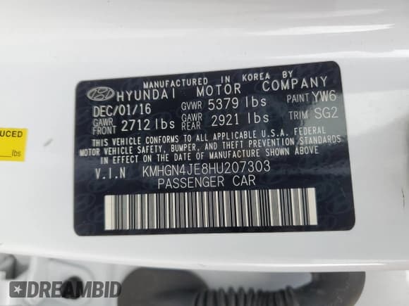 ✅ 2017 Genesis G80 3.8L • VIN: KMHGN4JE8HU207303 • Lot: 90423495. Listed on Copart with 135,182 mi. Free auction sales archive from the USA and detailed vehicle history report at DreamBid. Image 12.