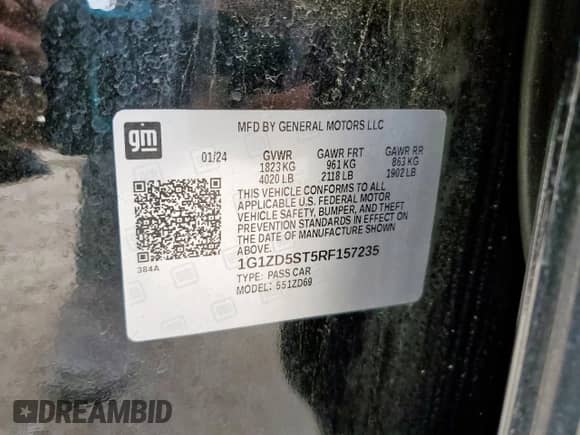 2024 Chevrolet Malibu LT z VIN 1G1ZD5ST5RF157235, wystawiony jako Copart lot #65793505 z przebiegiem 34 195 mil mil oraz Szkoda całkowita • Salvage title. Historia ofert i sprzedaży dostępna na DreamBid. Obrazek 12.