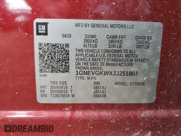 ✅ 2018 Chevrolet Traverse LT Cloth • VIN: 1GNEVGKWXJJ251807 • Lot: 71305543. Wystawiony na Copart z przebiegiem 79 902 mil. Bezpłatny archiwum sprzedaży aukcyjnych z USA i szczegółowy raport historii pojazdu na DreamBid. Zdjęcie 13.