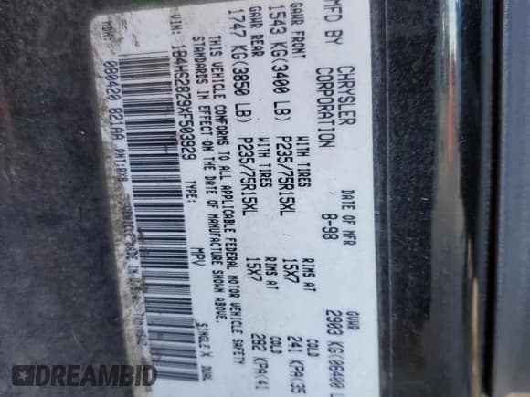 ✅ 1999 Dodge Durango • VIN: 1B4HS28Z9XF503929 • Lot: 90228975. Wystawiony na Copart z przebiegiem 139 673 mil. Bezpłatny archiwum sprzedaży aukcyjnych z USA i szczegółowy raport historii pojazdu na DreamBid. Zdjęcie 13.