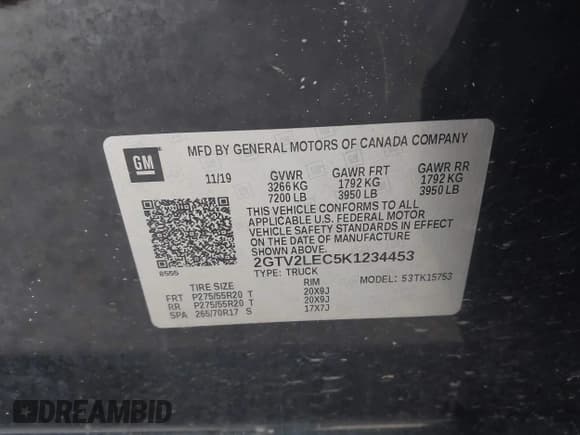 ✅ 2019 GMC Sierra 1500 • VIN: 2GTV2LEC5K1234453 • Лот: 42476465. Опубликован ранее на IAAI с пробегом 81 051 миль. Бесплатный доступ к архиву аукционных продаж из США и подробный отчёт об истории автомобиля на DreamBid. Изображение 9.