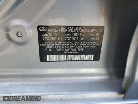 ✅ 2015 Hyundai Elantra SE • VIN: 5NPDH4AE1FH547916 • Lot: 85419555. Listed on Copart with 67,834 mi. Free auction sales archive from the USA and detailed vehicle history report at DreamBid. Image 13.