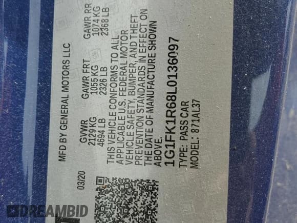 ✅ 2020 Chevrolet Camaro ZL1 • VIN: 1G1FK1R68L0136097 • Lot: 70742124. Listed on Copart with 30,548 mi. Free auction sales archive from the USA and detailed vehicle history report at DreamBid. Image 12.