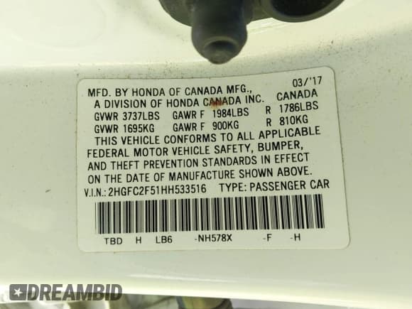 ✅ 2017 Honda Civic LX • VIN: 2HGFC2F51HH533516 • Lot: 43589035. Wystawiony na IAAI z przebiegiem 85 875 mil. Bezpłatny archiwum sprzedaży aukcyjnych z USA i szczegółowy raport historii pojazdu na DreamBid. Zdjęcie 9.