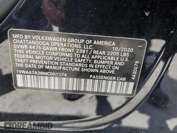 ✅ 2021 Volkswagen Passat S • VIN: 1VWAA7A38MC001174 • Lot: 70487915. Wystawiony na Copart z przebiegiem 62 396 mil. Bezpłatny archiwum sprzedaży aukcyjnych z USA i szczegółowy raport historii pojazdu na DreamBid. Zdjęcie 13.