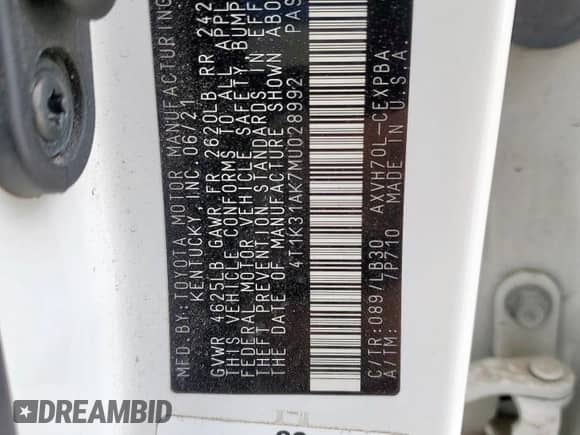 2021 Toyota Camry Hybrid XSE с VIN 4T1K31AK7MU028992, выставлен на аукционе Copart как лот 65379895 с пробегом 62 735 миль миль и Списание • Salvage title. История ставок и продаж доступна на DreamBid. Изображение 12.