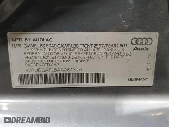 ✅ 2010 Audi S4 Premium Plus • VIN: WAUDGAFL8AA081326 • Lot: 80667064. Wystawiony na Copart z przebiegiem 131 492 mil. Bezpłatny archiwum sprzedaży aukcyjnych z USA i szczegółowy raport historii pojazdu na DreamBid. Zdjęcie 12.