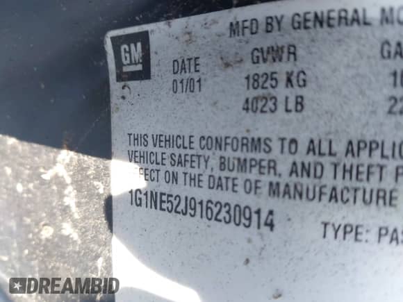 ✅ 2001 Chevrolet Malibu LS • VIN: 1G1NE52J916230914 • Lot: 43600812. Listed on IAAI with 117,653 mi. Free auction sales archive from the USA and detailed vehicle history report at DreamBid. Image 9.