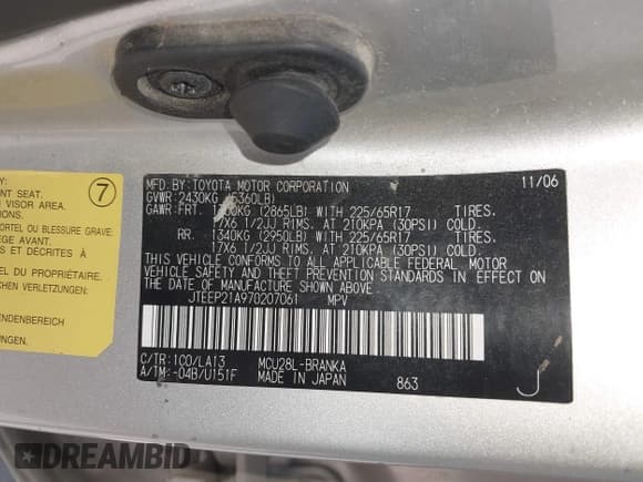 ✅ 2007 Toyota Highlander w/3rd Row • VIN: JTEEP21A970207061 • Lot: 42528923. Wystawiony na IAAI z przebiegiem 138 652 mil. Bezpłatny archiwum sprzedaży aukcyjnych z USA i szczegółowy raport historii pojazdu na DreamBid. Zdjęcie 9.