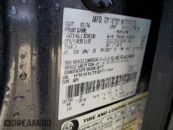 ✅ 2016 Ford Expedition Max Platinum • VIN: 1FMJK1LT3GEF31194 • Lot: 56981205. Listed on Copart with 177,471 mi. Free auction sales archive from the USA and detailed vehicle history report at DreamBid. Image 13.