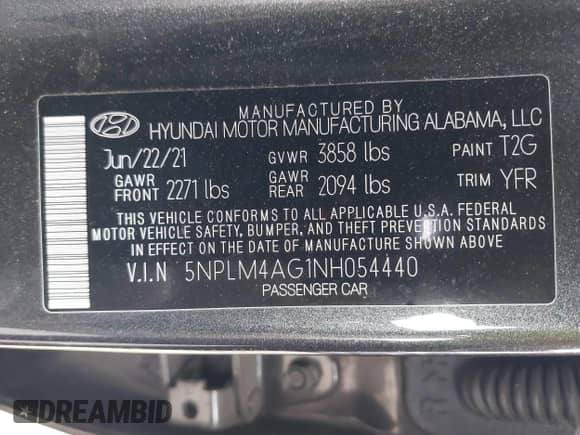 2022 Hyundai Elantra SEL with VIN 5NPLM4AG1NH054440, listed as a IAAI auction lot 41473308 with 39,064 mi miles and . Bid and sale history available at DreamBid. Image 9.