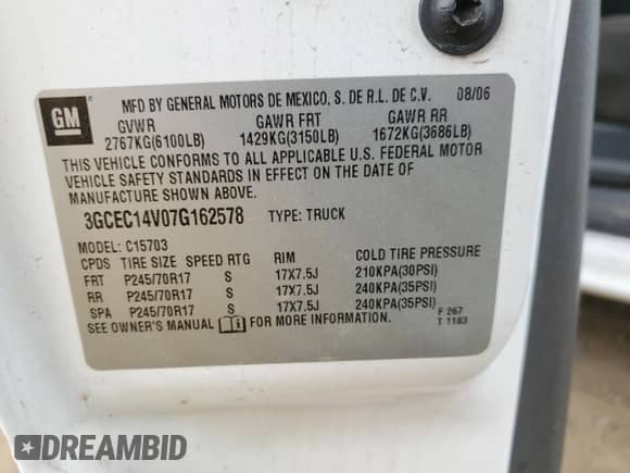 2007 Chevrolet Silverado 1500 Work Truck with VIN 3GCEC14V07G162578, listed as a Copart auction lot 70171115 with 254,231 mi miles and Salvage title. Bid and sale history available at DreamBid. Image 12.