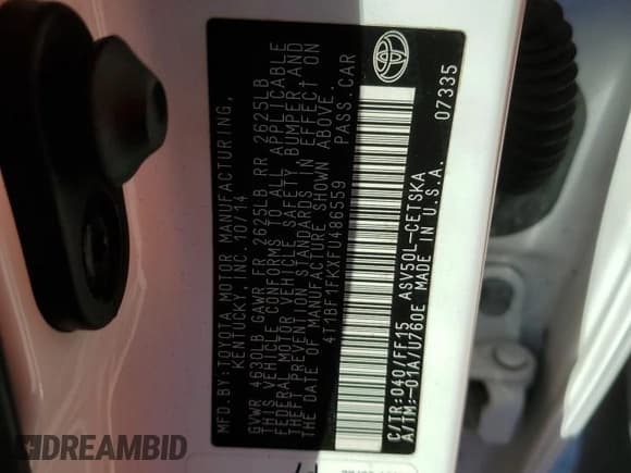 ✅ 2015 Toyota Camry SE • VIN: 4T1BF1FKXFU486559 • Lot: 93518525. Listed on Copart with 111,788 mi. Free auction sales archive from the USA and detailed vehicle history report at DreamBid. Image 13.