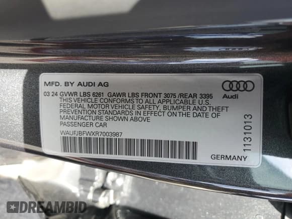 ✅ 2024 Audi e-tron GT Premium Plus • VIN: WAUFJBFWXR7003987 • Лот: 59656755. Опубликован ранее на Copart с пробегом 7 397 миль. Бесплатный доступ к архиву аукционных продаж из США и подробный отчёт об истории автомобиля на DreamBid. Изображение 13.