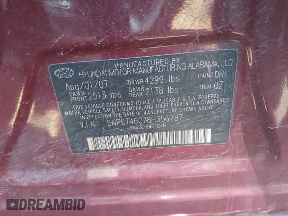 ✅ 2008 Hyundai Sonata GLS • VIN: 5NPET46C78H356787 • Лот: 41545872. Опубликован ранее на IAAI с пробегом 85 614 миль. Бесплатный доступ к архиву аукционных продаж из США и подробный отчёт об истории автомобиля на DreamBid. Изображение 9.