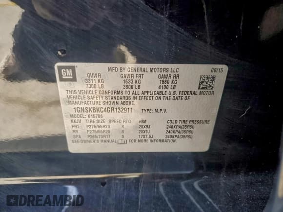 ✅ 2016 Chevrolet Tahoe LT • VIN: 1GNSKBKC4GR132911 • Lot: 96395545. Wystawiony na Copart z przebiegiem Nie podano. Bezpłatny archiwum sprzedaży aukcyjnych z USA i szczegółowy raport historii pojazdu na DreamBid. Zdjęcie 12.