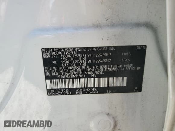 ✅ 2017 Toyota RAV4 XLE • VIN: 2T3WFREV2HW317013 • Lot: 87463465. Wystawiony na Copart z przebiegiem 85 894 mil. Bezpłatny archiwum sprzedaży aukcyjnych z USA i szczegółowy raport historii pojazdu na DreamBid. Zdjęcie 13.