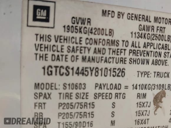 ✅ 2000 GMC Sonoma SLS 1SE • VIN: 1GTCS1445Y8101526 • Lot: 43795319. Wystawiony na IAAI z przebiegiem 204 803 mil. Bezpłatny archiwum sprzedaży aukcyjnych z USA i szczegółowy raport historii pojazdu na DreamBid. Zdjęcie 9.