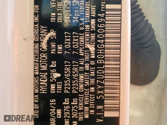 ✅ 2017 Hyundai Santa Fe 2.4L • VIN: 5XYZUDLB0HG400694 • Lot: 86504635. Listed on Copart with 174,876 mi. Free auction sales archive from the USA and detailed vehicle history report at DreamBid. Image 14.