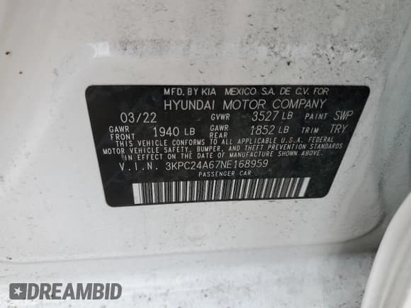 ✅ 2022 Hyundai Accent SE • VIN: 3KPC24A67NE168959 • Лот: 42748715. Опубликован ранее на Copart с пробегом 59 103 миль. Бесплатный доступ к архиву аукционных продаж из США и подробный отчёт об истории автомобиля на DreamBid. Изображение 12.