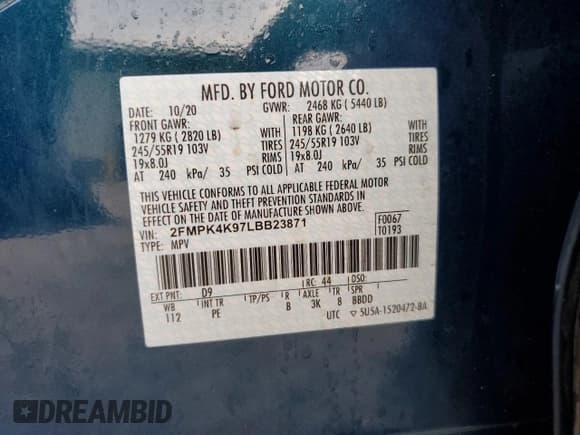 ✅ 2020 Ford Edge Titanium • VIN: 2FMPK4K97LBB23871 • Lot: 86681555. Wystawiony na Copart z przebiegiem 71 975 mil. Bezpłatny archiwum sprzedaży aukcyjnych z USA i szczegółowy raport historii pojazdu na DreamBid. Zdjęcie 13.