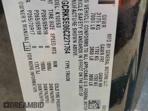 2012 Chevrolet Silverado 1500 LT with VIN 1GCRKSE06CZ271764, listed as a Copart auction lot 64557725 with 224,325 mi miles and Clean title. Bid and sale history available at DreamBid. Image 12.