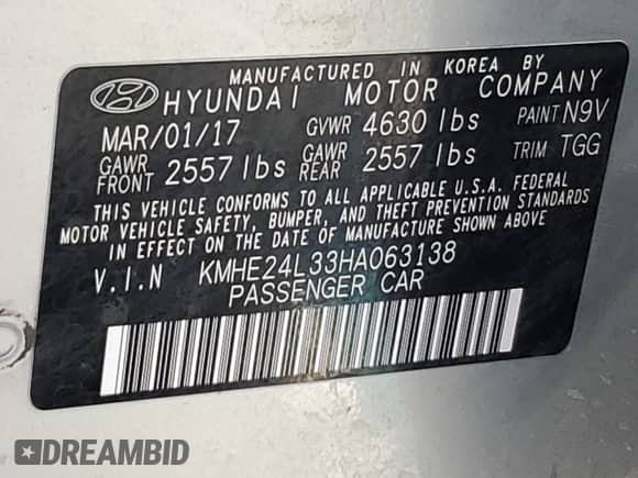 2017 Hyundai Sonata SE with VIN KMHE24L33HA063138, listed as a Copart auction lot 69301605 with 100,956 mi miles and Clean title. Bid and sale history available at DreamBid. Image 12.