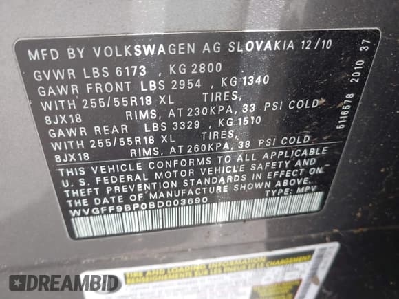 ✅ 2011 Volkswagen Touareg Sport • VIN: WVGFF9BP0BD003690 • Lot: 42965963. Wystawiony na IAAI z przebiegiem 204 150 mil. Bezpłatny archiwum sprzedaży aukcyjnych z USA i szczegółowy raport historii pojazdu na DreamBid. Zdjęcie 9.