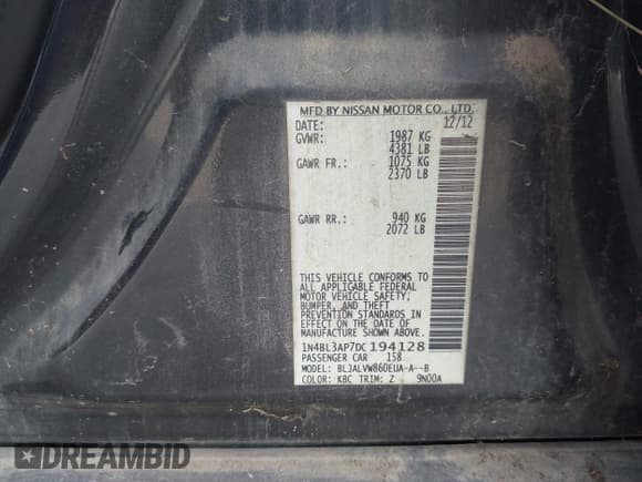 ✅ 2013 Nissan Altima SL • VIN: 1N4BL3AP7DC194128 • Lot: 43879739. Wystawiony na IAAI z przebiegiem 119 825 mil. Bezpłatny archiwum sprzedaży aukcyjnych z USA i szczegółowy raport historii pojazdu na DreamBid. Zdjęcie 9.